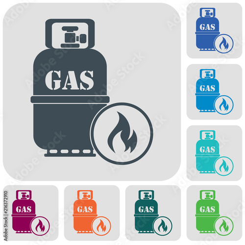 Camping stove with gas bottle icon vector