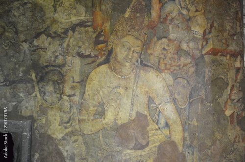 Bodhisattva Padmapani with lotus flower painting, Ajanta caves, Maharashtra, India