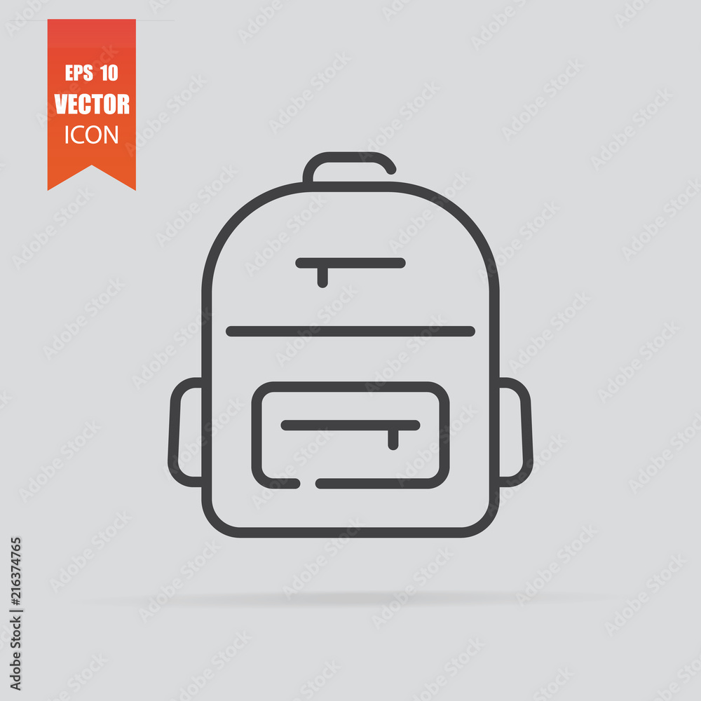 Backpack icon in flat style isolated on grey background. Backpack icon in flat style isolated on grey background.
