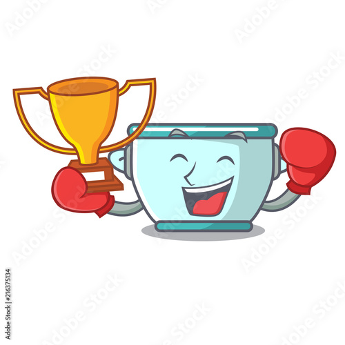 Boxing winner steel pot mascot cartoon