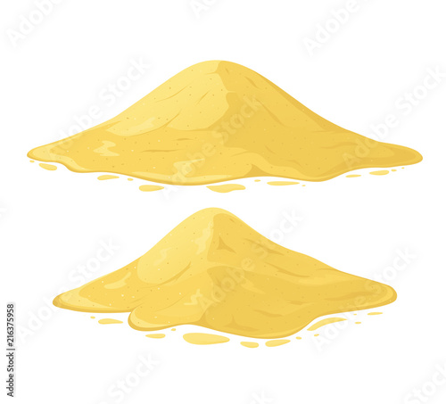 Heap of sand on white background. Set of sand mountains.