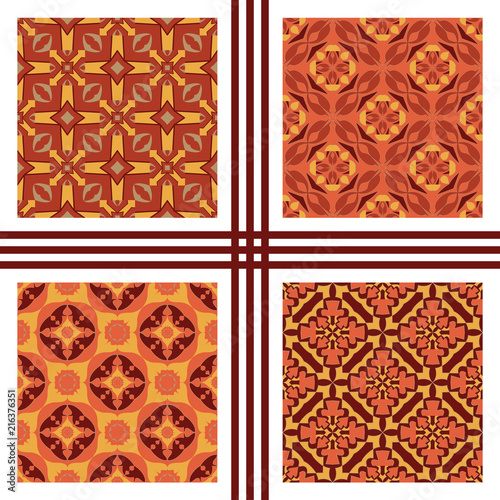 Vector seamless texture collection. Set of beautiful colored patterns for design and fashion with decorative elements