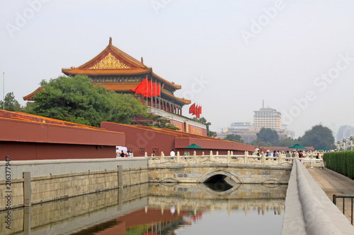 Tiananmen tower and white marble Jinshui bridge, beijing, china