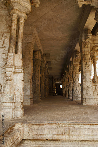 Carved pillars, Ranga Mandapa, Virupaksha Temple, Hampi, karnataka. Sacred Center. photo