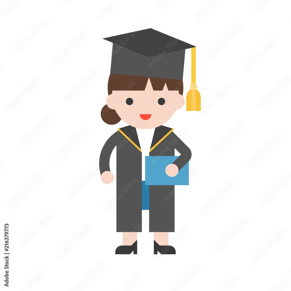 Cute character, graduate student and diploma in flat design Cute character, graduate student and diploma in flat design