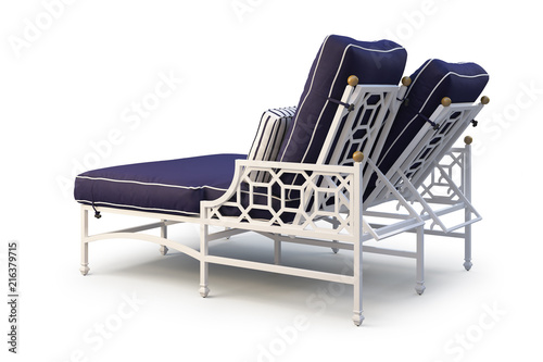 Double chaise with white metal base. 3d render