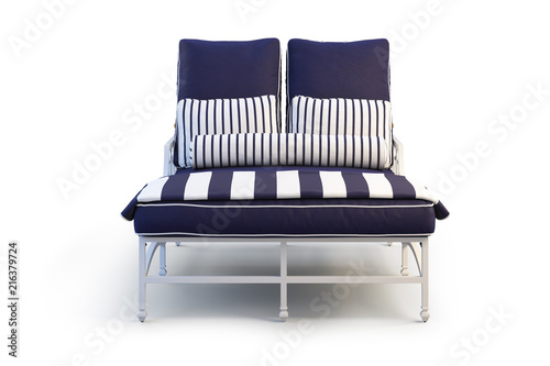 Double chaise with white metal base. 3d render