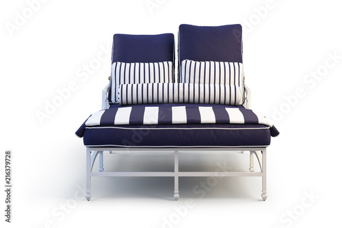 Double chaise with white metal base. 3d render
