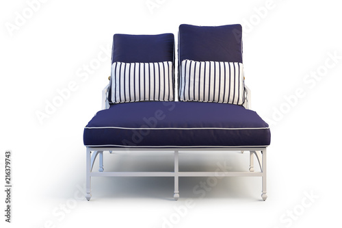 Double chaise with white metal base. 3d render