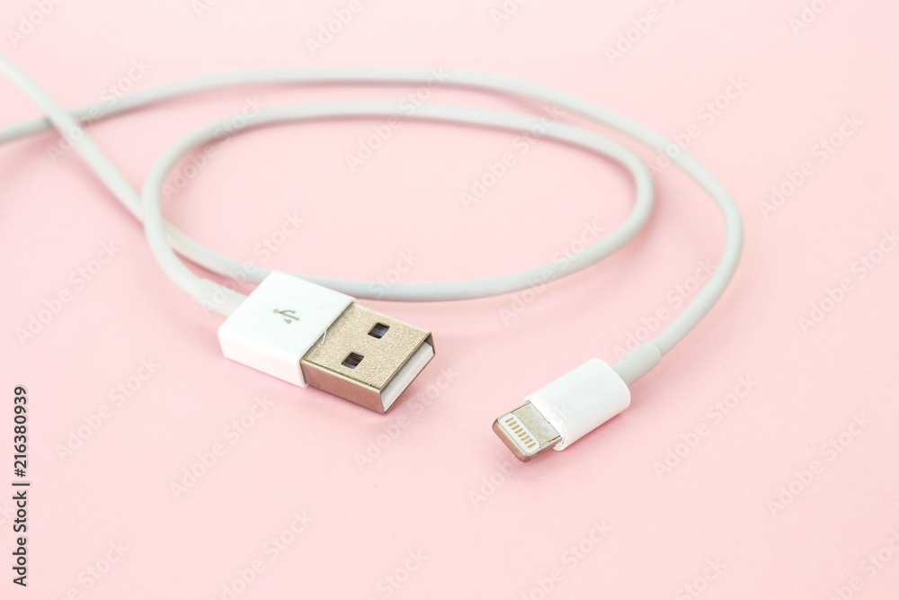 usb cable port charger on pink background usb cable port charger on pink background