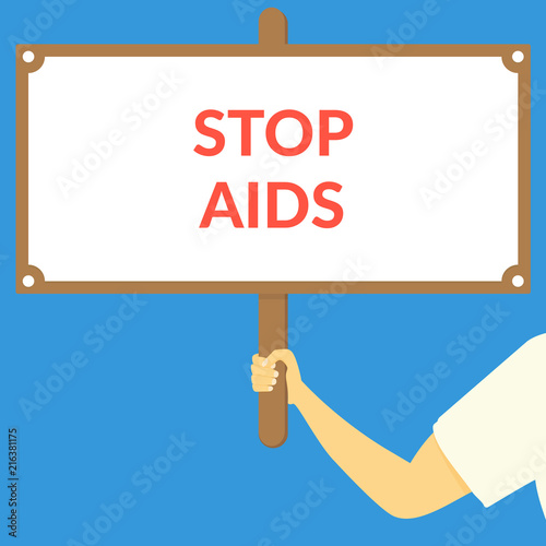 STOP AIDS. Hand holding wooden sign