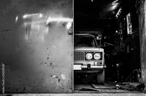 retro car recovery in garage