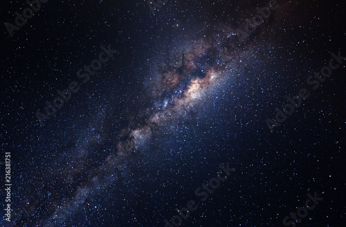 Milky Way Galaxy with stars and space dusts. soft focus and noise due to long expose and high iso.