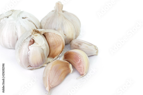garlic vegetable ingredient top view on white background