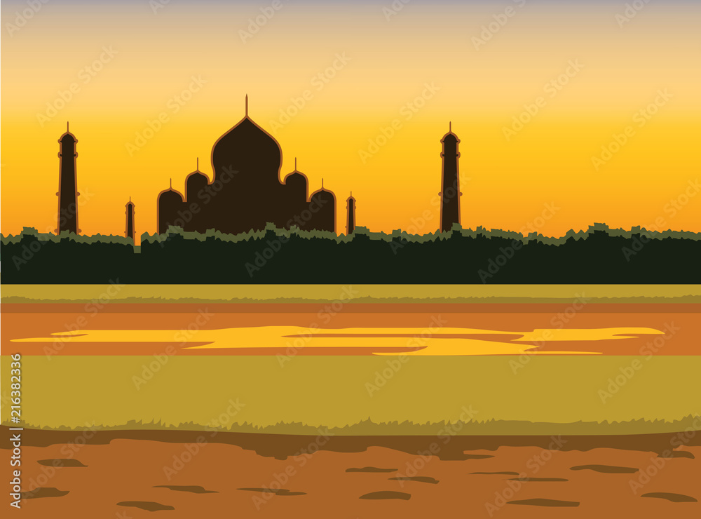 Indian Sunset Background Vector Illustration
