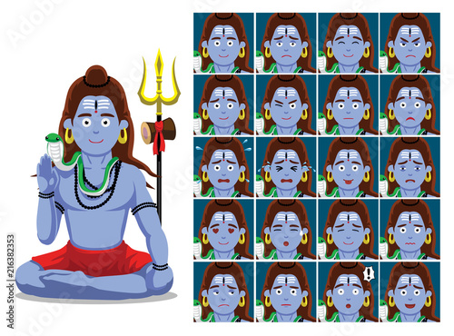 Hindu God Shiva Cartoon Emotion faces Vector Illustration