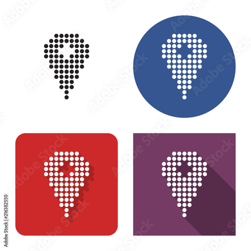 Dotted icon of location in four variants. With short and long shadow