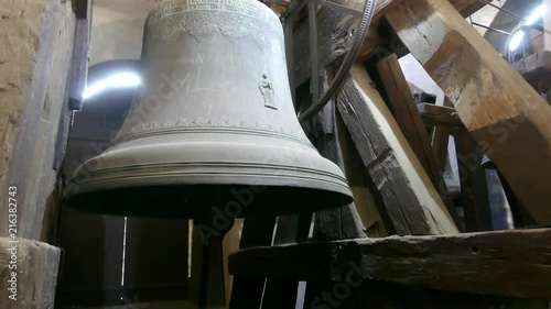 View of the bell of the ancient bell tower. The interior of the bell. Bells.