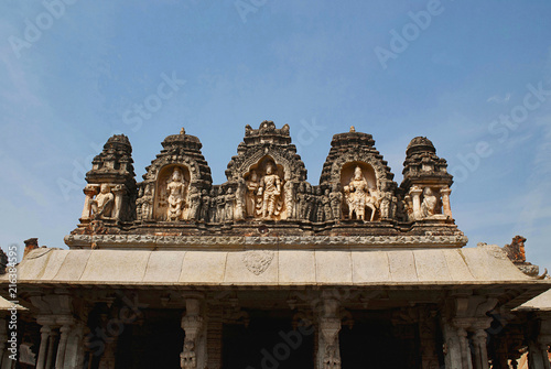 Carved figures on the top of Ranga Mandapa, Virupaksha Temple, Hampi, karnataka. Sacred Center.