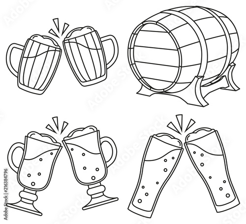 Line art black and white draft beer set