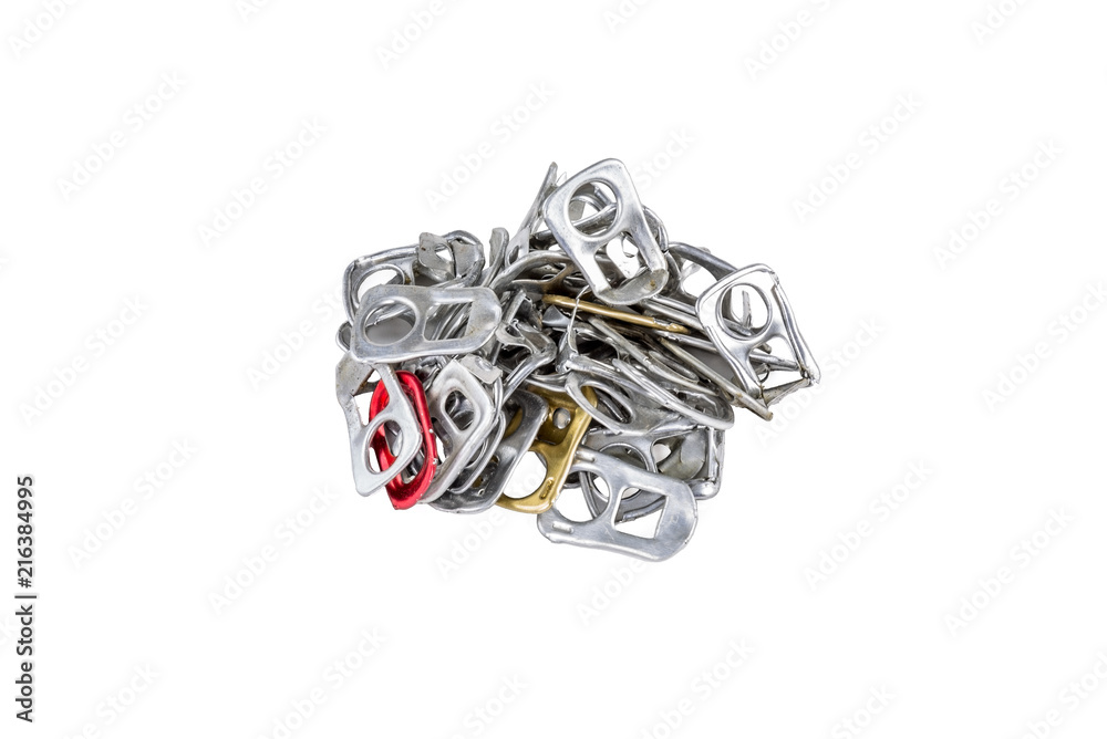 Metalic can openers cut out on white background. Recyclable waste series.