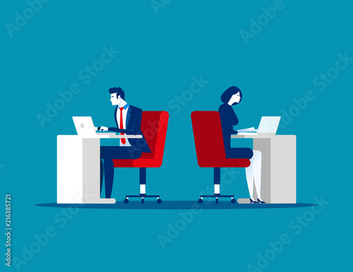 Rear and front view, Business people working on office. Concept business vector illustration.