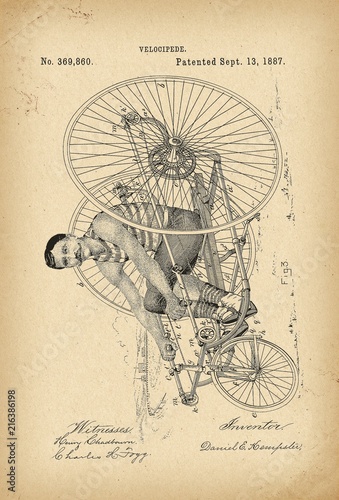 1887 Patent Velocipede Tricycle Bicycle archival history invention photo