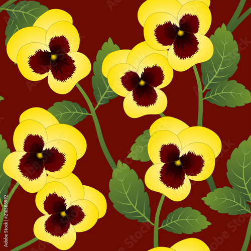 Yellow Pansy Flower on Red ...