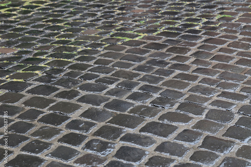 old cobbled surface of the road
