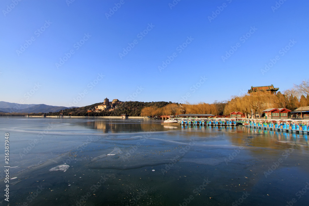 lake and mountain scenery in winter, in the Summer Palace