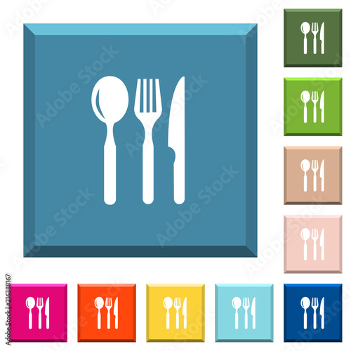 Restaurant white icons on edged square buttons