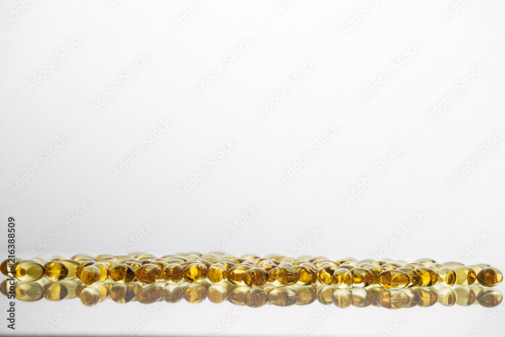 Fish oil supplement capsules isolated on white background Fish oil supplement capsules isolated on white background