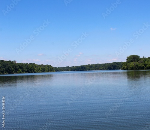 A clear sky morning at the lake in the park.