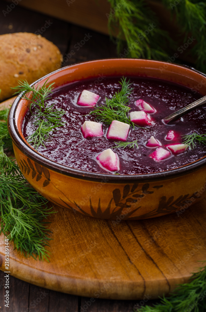 Beet soup with cheese and herbs Beet soup with cheese and herbs