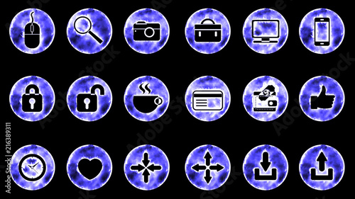 Icon Set 2 - Blue Color Black Background - 4K Resolution