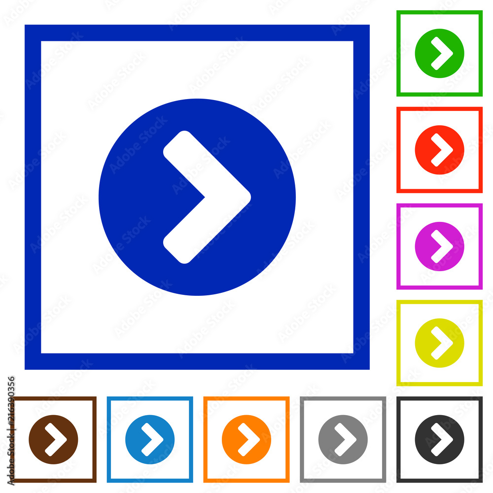 Chevron right flat framed icons Chevron right flat framed icons