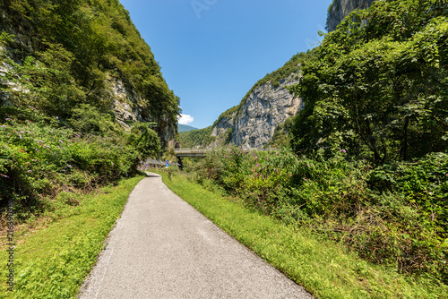 Bicycle Lane in the Sugana Valley (Valsugana). Trentino Alto Adige, Italy 
