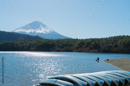 Mt.Fuji in autumn at Lake saiko in japan. photo