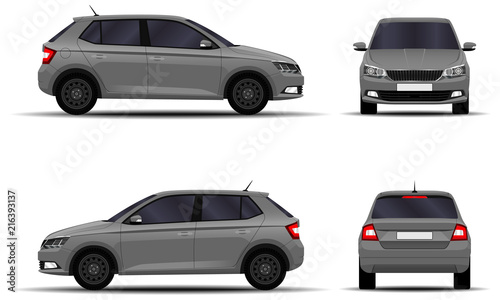 realistic car. hatchback. front view, side view, back view. © kupchynskyi12