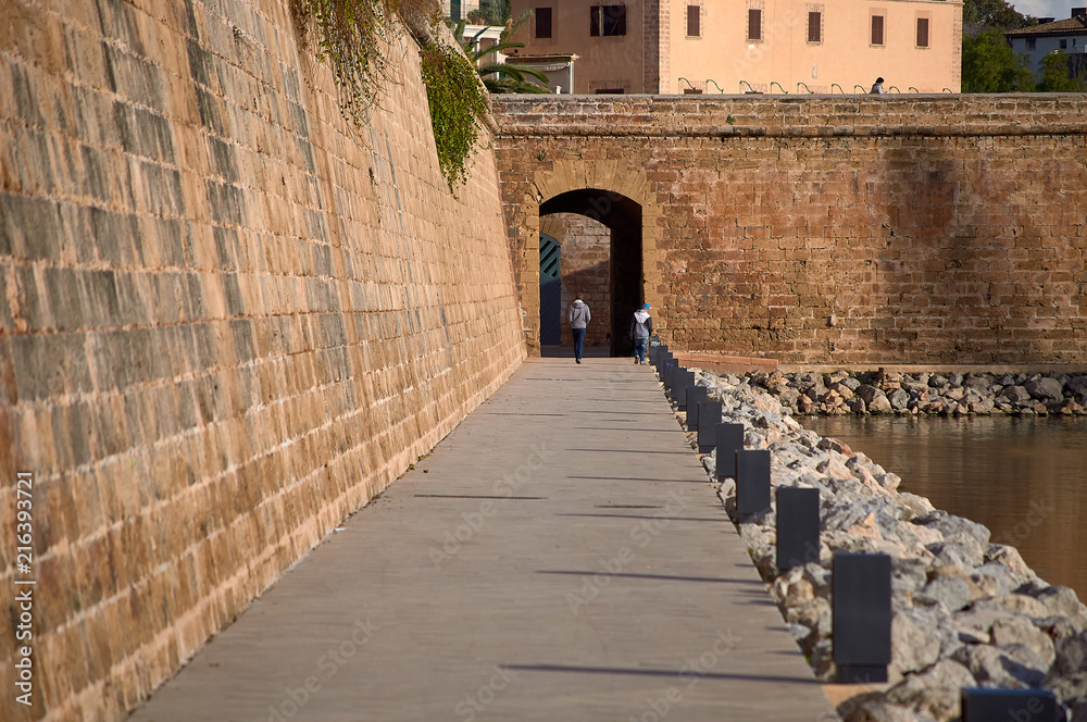 Walks next to the medieval wall. Palma de Mallorca.