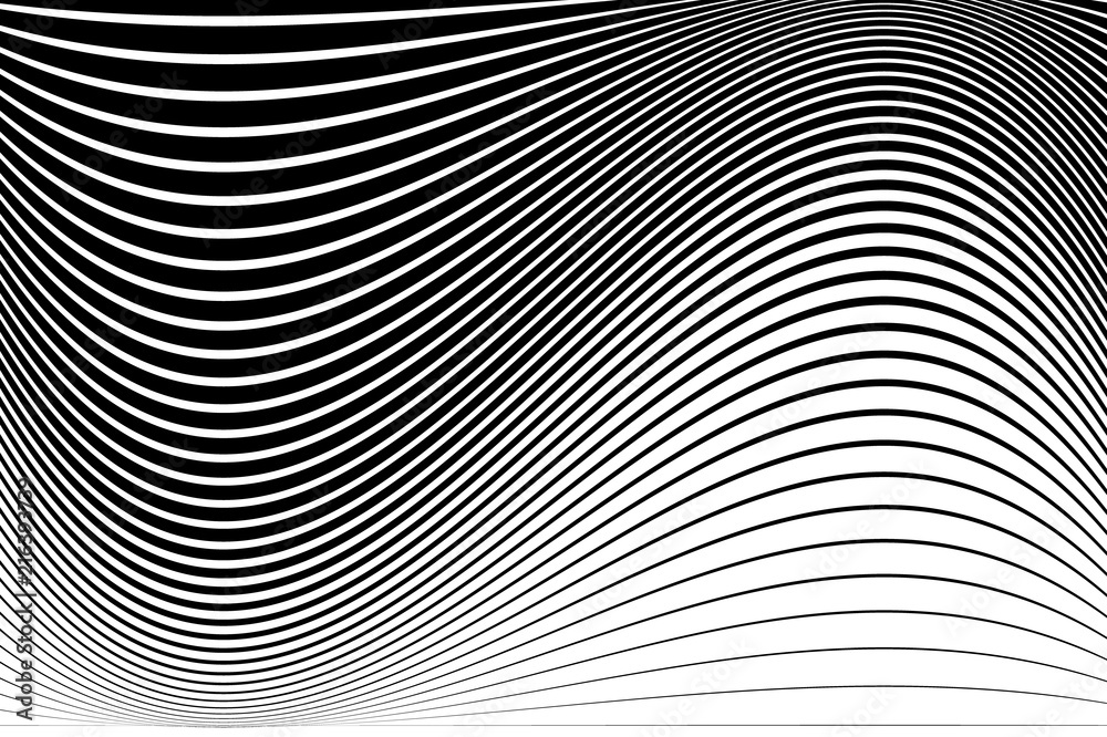 Abstract pattern. Texture with wavy, billowy lines. Optical art background. Wave design black and white. Abstract pattern. Texture with wavy, billowy lines. Optical art background. Wave design black and white.