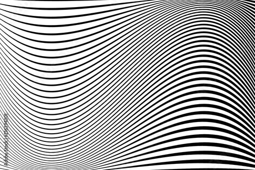 Abstract pattern.  Texture with wavy  billowy lines. Optical art background. Wave design black and white.