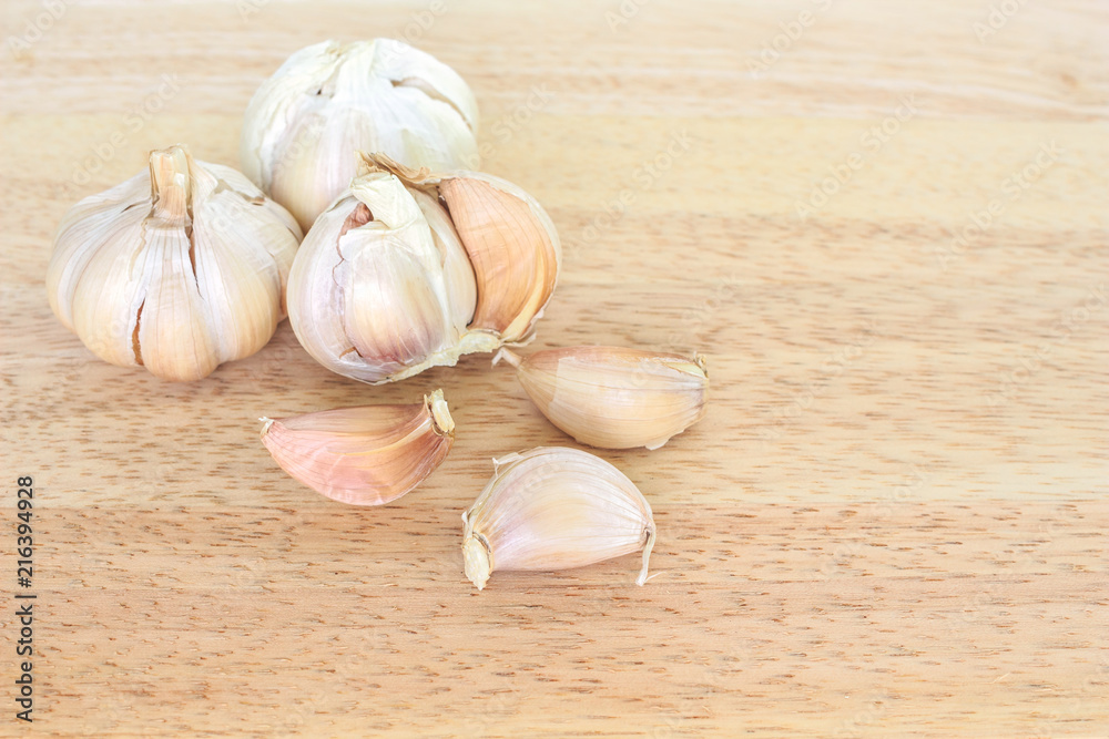 garlic vegetable ingredient food top view on wood background garlic vegetable ingredient food top view on wood background