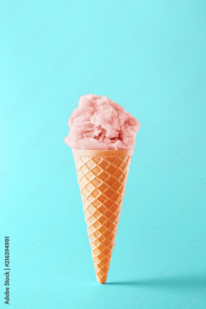 Ice cream cone isolated on a colorful background. Copy space. Vivid colors Ice cream cone isolated on a colorful background. Copy space. Vivid colors