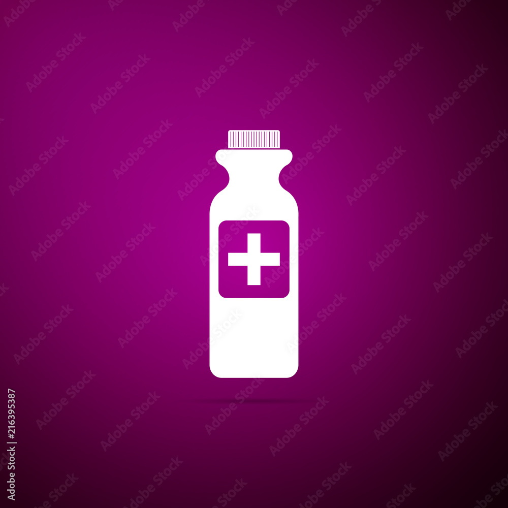 Bottle with medical pills icon isolated on purple background. Tablets symbol. Health care. Flat design. Vector Illustration Bottle with medical pills icon isolated on purple background. Tablets symbol. Health care. Flat design. Vector Illustration