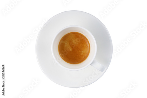 espresso in a white cup on a white background isolated