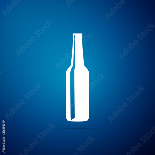 Beer bottle icon isolated on blue background. Flat design. Vector Illustration