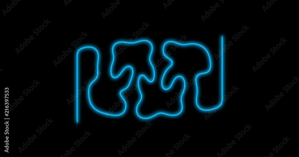 Glowing blue curve growing from the center of the frame, forming and filling a square shape on black background. A computer-generated animation. Glowing blue curve growing from the center of the frame, forming and filling a square shape on black background. A computer-generated animation.