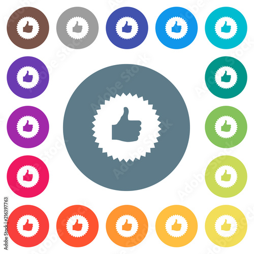 Thumbs up sticker flat white icons on round color backgrounds