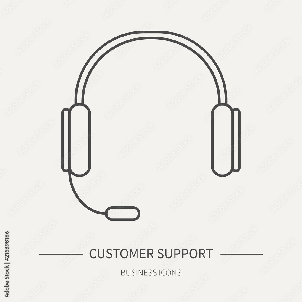 Customer support - business icon in flat thin line style. Graphic design  elements for ad, apps, website,packaging, poster or brochure. Vector  illustration. Stock Vector | Adobe Stock
